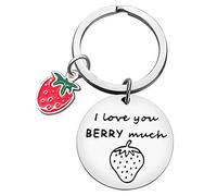 Valentine's Strawberry Lover Gift Funny Cute Strawberry Keyring Couple Keyring Gifts for Girlfriend Wife Friendship Gifts Birthday Christmas Gifts for Girls Friends I Love You Berry Much Keychain