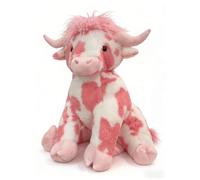 Valentines Stuffed Animal Highland Cow Strawberry Pink Highland Cow Plush Soft Pink & White Spotted Cow Plush Huggable Stuffed Cow Teddy Pillow Gifts for Girlfriend (#B Strawberry Pink_35 cm)