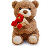 Valentines Teddy Bear for Girlfriend - 30cm Plush Bear with Detachable Rose - I Love You Gifts for Her & Him -Cute Teddy Bears for Valentine’s Day, Christmas, Anniversary & Birthday Brown 30cm