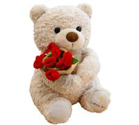 Valentines Teddy Bear for Girlfriend - 30cm Plush Bear with Detachable Rose - I Love You Gifts for Her & Him -Cute Teddy Bears for Valentine’s Day, Christmas, Anniversary & Birthday Beige 38cm