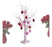 Valentines Tree Lights - 60cm Artificial Birch Centerpiece, USB/Battery Operated Tree with 24 LED Lights & 12 Heart-Shaped Ornaments | Romantic Decorative Birch for Wedding, Bedroom, Valentine's Day