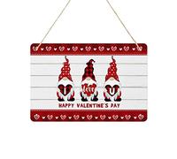 Valentines Welcome Sign for Front Door, Metal Tin Signs with Rope Hanging Rustic Plaque 12"x8" Farmhouse Home Porch Entryway Garden Yard Sign, Cute Gnomes with Hearts I Love You