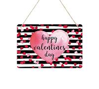 Valentines Welcome Sign for Front Door, Metal Tin Signs with Rope Hanging Rustic Plaque 12"x8" Farmhouse Home Porch Entryway Garden Yard Sign, Watercolor Pink Hearts with Black Stripes