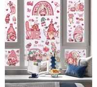 Valentines Window Stickers, 71PCS Large Gnome Love Heart Rainbow Window Clings Decals, Red Pink Self Adhesive Windows Decorations for Home Wedding Anniversary Party Glass Indoor Outdoor Store School