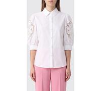 VALENTINO GARAVANI Cotton Poplin Shirt with Puff Sleeves and Macramé Inserts - Size: 42 - female