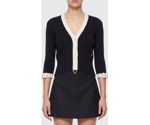 VALENTINO GARAVANI Cropped Bicolor Cotton Cardigan with VLogo Signature - Size: S - female