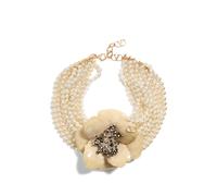 Valentino Garavani Fleur Lumineuse necklace in metal, enamel, pearls and fabric - Neutrals One Size
