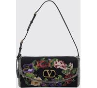 VALENTINO GARAVANI Floral Embroidered Satin Shoulder Bag with VLogo Signature