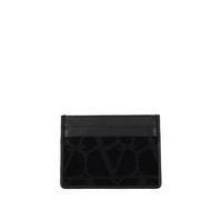 Valentino Garavani Men's Black Leather Credit Card Holder with Gift Box, Black/Gold, Wallet