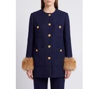 VALENTINO GARAVANI Single-Breasted Wool Tweed Coat with Fur Cuffs - Size: 42 - female