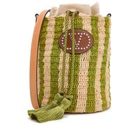Valentino Garavani Small Striped Leather and Raffia Bucket bag - Green - One Size