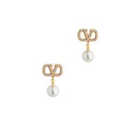 Valentino Garavani Vlogo Crystal and Pearl-embellished Drop Earrings - Gold - One Size