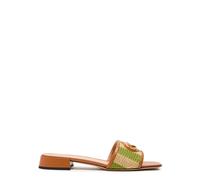 Valentino Garavani Vlogo Raffia and Leather Sliders - Green - 36 (IT36 / UK3)