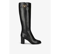 Valentino Garavani Womens Black Vlogo Brand-plaque Leather Heeled Knee-high Boots Eur 37 / 4 Uk Women