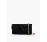 Valentino Garavani Womens Nero V-logo Pleated Leather Wallet-on-chain