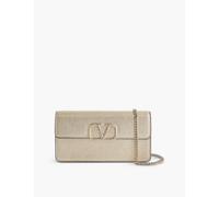 Valentino Garavani Womens Platino V-logo Metallic-leather Wallet-on-chain