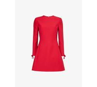 Valentino Garavani Womens Rosso Bow-embellished Padded-shoulder Wool-blend Mini Dress 8