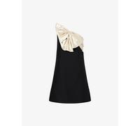 Valentino Garavani Womens Valentino Garavani Bow Asymmetric Wool and Silk Mini Dress Nero Pale Champagne 6