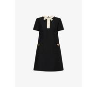 Valentino Garavani Womens Valentino Garavani Bow-Embellished Short-Sleeves Wool and Silk Mini Dress Nero Betulla 6