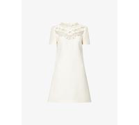 Valentino Garavani Womens Valentino Garavani Embellished Bow Short-Sleeve Wool-Silk Mini Dress Avorio 8