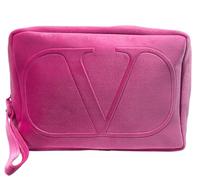 Valentino Pink Dopp Case Trousse Large Zip Makeup Cosmetic Clutch Wristlet Pouch Approx 9L x 6H x 2W (8719)