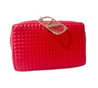 Valentino Red Triangle Diamond 3D Grid Small Zip Makeup Cosmetic Gift Pouch Approx 6L x 4H x 1W (2297)