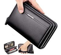 Valentoria Mens Long Leather Wallet Clutch Large Business Handbag Phone Card Holder Gift for Men Dad Son Husband Boyfriend Black L Classic