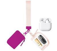Valentoria Mini Zip Keychain Wristlet Wallets Clear Dual Pouch Wristlet for Car Key AirPods Case CoverCoin Purse Pocket Preppy Cute Stuff Travel Essentials (Clear Pink+Hot Pink)