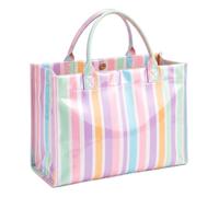 Valentoria PVC Beach Tote Bag for Women,Waterproof Stripe Tote Bag for Women,Large Capacity PVC Handbag for Travel Beach Bag, Stripe-rainbow, L