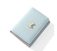 Valentoria Small Wallets for Girls, A-Blue, Cute Bear Print Tri-Fold Wallet, 7 Card Slots, ID Window, Zipper Coin Purse, Women's Gift