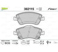 Brake pads Front Axle 302115 VALEO for TOYOTA AURIS COROLLA Saloon