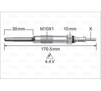 Valeo 345247 Diesel Heater Glow Plug 4.4V M10X1 15Nm 170.5mm Long 10 Spanner PIN