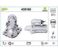 VALEO 438168 Starter Power: 1,3 kW Stop & Start: NO Number of teeth: 9 teeth Voltage: 12 V Rotation direction: CLOCKWISE