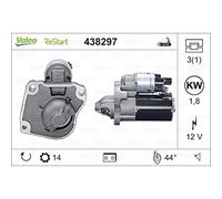 VALEO 438297 Starter Power: 1,8 kW Stop & Start: YES Number of teeth: 14 teeth Voltage: 12 V Rotation direction: CLOCKWISE