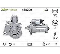 VALEO 438299 Starter Power: 2 kW Stop & Start: YES Number of teeth: 11 teeth Voltage: 12 V Rotation direction: CLOCKWISE
