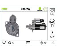 VALEO 438532 Starter Power: 2,2 kW Stop & Start: YES Number of teeth: 13 teeth Voltage: 12 V Rotation direction: ANTI CLOCKWISE