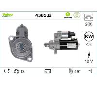 VALEO 438532 Starter Power: 2,2 kW Stop & Start: YES Number of teeth: 13 teeth Voltage: 12 V Rotation direction: ANTI CLOCKWISE