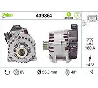 VALEO 439864 Alternator Alternator Charge current: 210 Amp Grooves: 6 grooves Pulley diameter: 53,3 mm Voltage: 14 V Rotation direction: CLOCKWISE