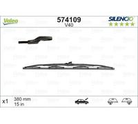 VALEO Silencio Wiper - V40 - All-Seasons Durable and Resistant Windshield Conventional Wiper Blade 380mm - 1 Wiper Blade - 574109