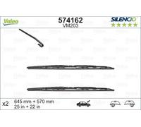 Valeo 574162 Silencio VM203 Front Windscreen Wiper Blade Set 645mm 570mm 25" 22"