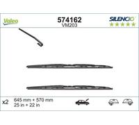 VALEO Silencio Wiper - VM203 - Kit of All-Seasons Durable and Resistant Windshield Conventional Wiper Blades 645mm/570mm - Front - Set of 2 Wiper Blades - 574162