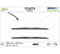 Valeo 574274 Silencio VM211 Performance Front Wiper Blade Set Standard 550mm 22"