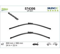 VALEO Silencio Wiper - VF351 - Kit of High Performance, Superior Road Visibility, Easy Installation Original Flat Blades 600mm/580mm - Front - Set of 2 Wiper Blades - 574306