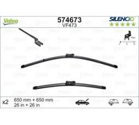 VALEO Silencio Wiper - VF473 - Kit of High Performance, Superior Road Visibility, Easy Installation Original Flat Blades 650mm/650mm - Front - Set of 2 Wiper Blades - 574673