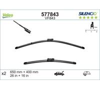 VALEO Silencio Wiper - VF843 - Kit of High Performance, Superior Road Visibility, Easy Installation Original Flat Blades 650mm/400mm - Front - Set of 2 Wiper Blades - 577843