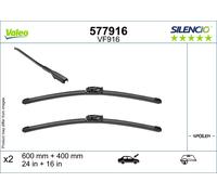 VALEO Silencio Wiper - VF916 - Kit of High Performance, Superior Road Visibility, Easy Installation Original Flat Blades 600mm/400mm - Front - Set of 2 Wiper Blades - 577916