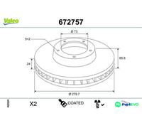 VALEO FRONT 2 X BRAKE DISC 672757