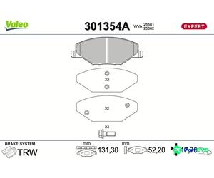 VALEO FRONT DISC BRAKE BRAKE PAD SET 301354A FOR SKODA VW