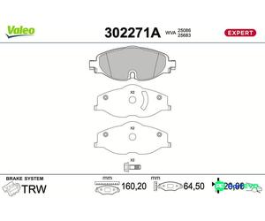 VALEO FRONT DISC BRAKE BRAKE PAD SET 302271A FOR VW