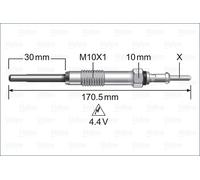 Valeo Diesel Glow Plug 345247 - 4.4V M10x1 15Nm 170.5mm 10 Spanner PIN